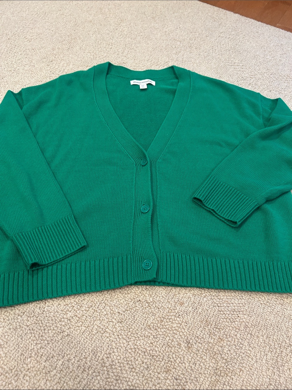 Amazon Essentials bright Green V-Neck Button cotton Cardigan.   Worn once.